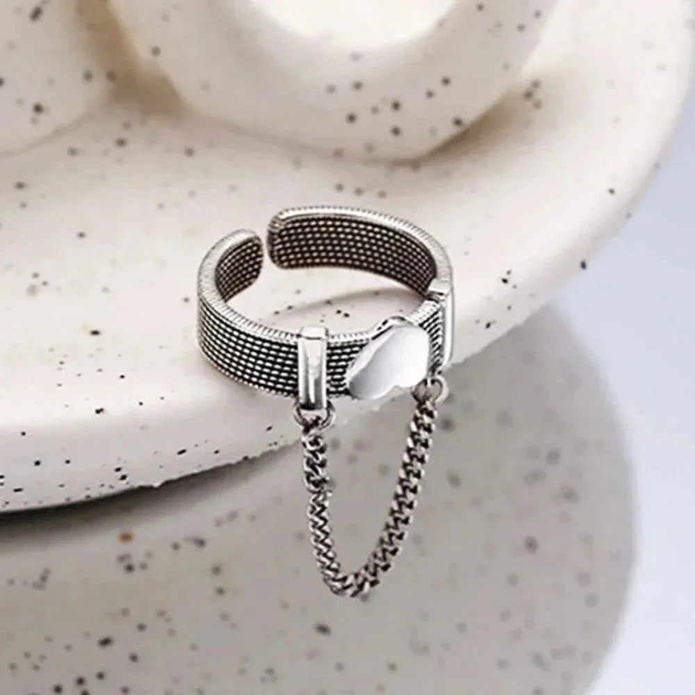 925 Sterling Silver Heart Buckle Dangle Chain Ring